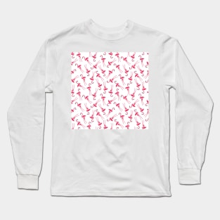 Repeating pattern with pink flamingos on white background Long Sleeve T-Shirt